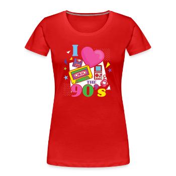 J'aime les années 90 pour tous ceux qui aiment les années 90 - T-shirt bio Premium Femme - rouge - Devant - Mia (176cm)