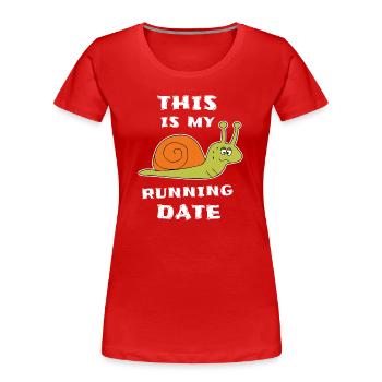 Slow Snail Runner Jogging - Women's Premium Organic T-Shirt - red - Front - Mia (176cm)
