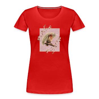 Japan Kirschblüten Vogel - Frauen Premium Bio T-Shirt - Rot - Vorne - Mia (176cm)
