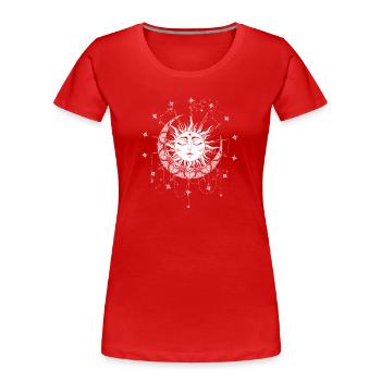 Sonne Symbol mit Mond spirituelle okkulte Sterne - Frauen Premium Bio T-Shirt - Rot - Vorne - Mia (176cm)