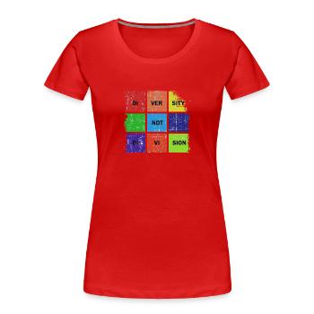 Diversity not Division Peace Love Inclusionn Human - Frauen Premium Bio T-Shirt - Rot - Vorne - Mia (176cm)