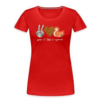 Squirrel Acorn Peace Love Squirrel - Frauen Premium Bio T-Shirt - Rot - Vorne - Mia (176cm)