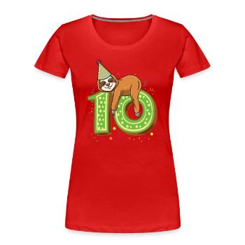 10th Birthday Zoo Sloth 10 years old - Women's Premium Organic T-Shirt - red - Front - Mia (176cm)