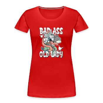 bad ass old lady - crazy Einhorn Unicorn - Frauen Premium Bio T-Shirt - Rot - Vorne - Mia (176cm)