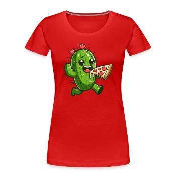 Süßer Kaktus Pizza Herz Comic - Frauen Premium Bio T-Shirt - Rot - Vorne - Mia (176cm)