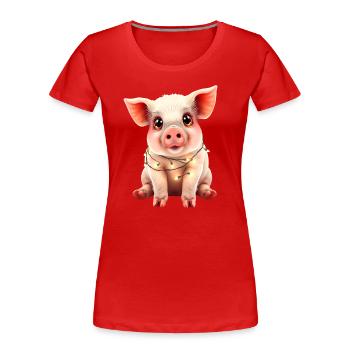 Schwein Weihnachten Weihnachtspullover lustig süß - Frauen Premium Bio T-Shirt - Rot - Vorne - Mia (176cm)