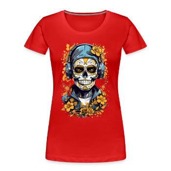 Golden Sugar Skull - Women's Premium Organic T-Shirt - red - Front - Mia (176cm)