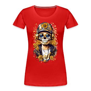 Golden Sugar Skull - Women's Premium Organic T-Shirt - red - Front - Mia (176cm)