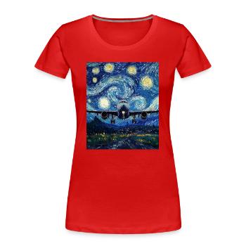Flugzeug starry night van gogh style - Frauen Premium Bio T-Shirt - Rot - Vorne - Mia (176cm)