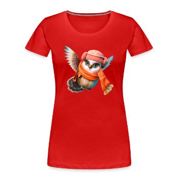 Fliegende Eule mit Schal und Mütze - Frauen Premium Bio T-Shirt - Rot - Vorne - Mia (176cm)