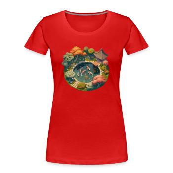 Jardin japonais avec étang de carpes koï - T-shirt bio Premium Femme - rouge - Devant - Mia (176cm)