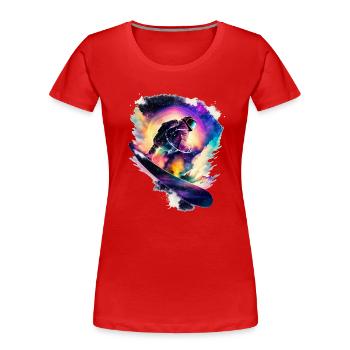 Snowboarding in the Universe - Snowboard - Frauen Premium Bio T-Shirt - Rot - Vorne - Mia (176cm)