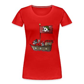 Bateau pirate avec la souris et la taupe - T-shirt bio Premium Femme - rouge - Devant - Mia (176cm)