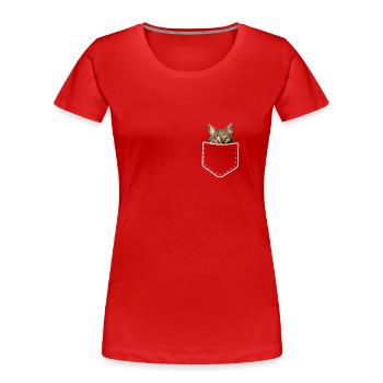 Cool Cat Pocket - Frauen Premium Bio T-Shirt - Rot - Vorne - Mia (176cm)