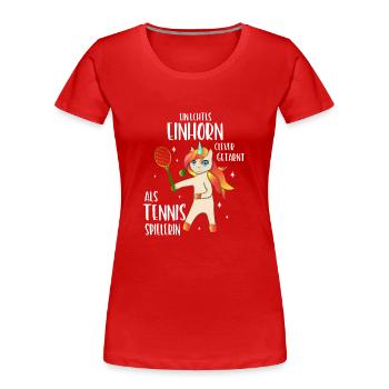 Tennis Einhorn clever getarnt als Tennis Spielerin - Frauen Premium Bio T-Shirt - Rot - Vorne - Mia (176cm)