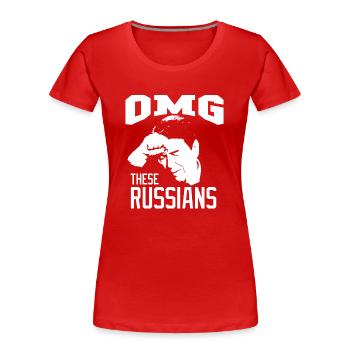 Oh Mon Dieu, ces Russes | Ronald Wilson Reagan - T-shirt bio Premium Femme - rouge - Devant - Mia (176cm)