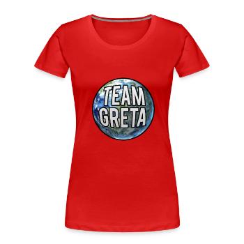 Team Greta Sticker Pocket Fridays for Future - T-shirt bio Premium Femme - rouge - Devant - Mia (176cm)
