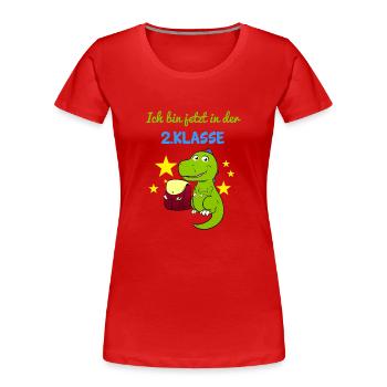 Ich Bin Jetzt In Der 2.Klasse Zweitklässler Dino - Frauen Premium Bio T-Shirt - Rot - Vorne - Mia (176cm)