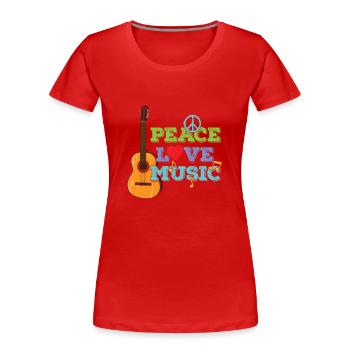 Gitarre "Peace, Love, Music" - Frauen Premium Bio T-Shirt - Rot - Vorne - Mia (176cm)