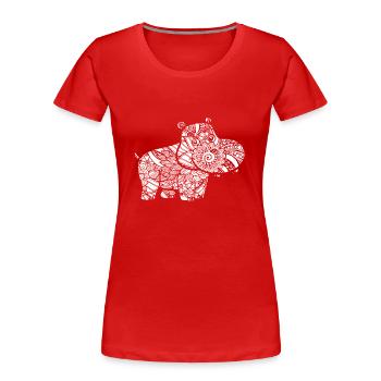 Hippo Hippo Blumenmuster - Frauen Premium Bio T-Shirt - Rot - Vorne - Mia (176cm)