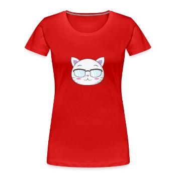 Chat de nerd avec des lunettes de nerd - T-shirt bio Premium Femme - rouge - Devant - Mia (176cm)