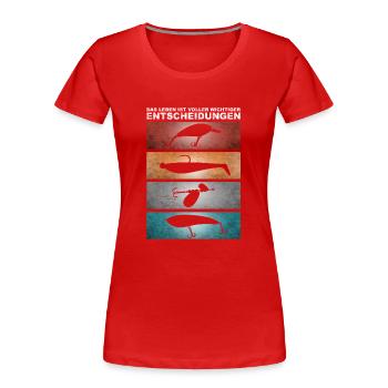 Lustiger Spruch Angeln - Retro Angelköder - Frauen Premium Bio T-Shirt - Rot - Vorne - Mia (176cm)