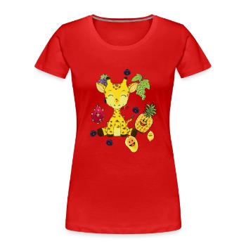 Girafe, fruits, fruits, snacking, vitamines, animaux sauvages - T-shirt bio Premium Femme - rouge - Devant - Mia (176cm)