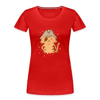 Piraten Katze mit Piratenhut Augenklappe Haken - Frauen Premium Bio T-Shirt - Rot - Vorne - Mia (176cm)
