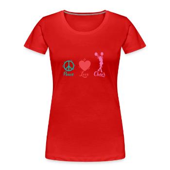 Peace Love Cheer Cheerleader Sport turnen anfeuern - Frauen Premium Bio T-Shirt - Rot - Vorne - Mia (176cm)