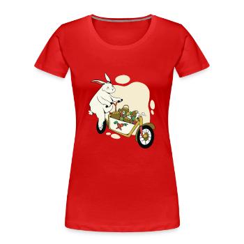 Osterhase auf dem Lastenfahrrad - Frauen Premium Bio T-Shirt - Rot - Vorne - Mia (176cm)