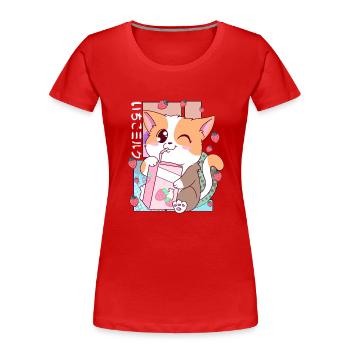 Mignon japonais Kawaii Cat Strawberry Milk Shake Nek - T-shirt bio Premium Femme - rouge - Devant - Mia (176cm)