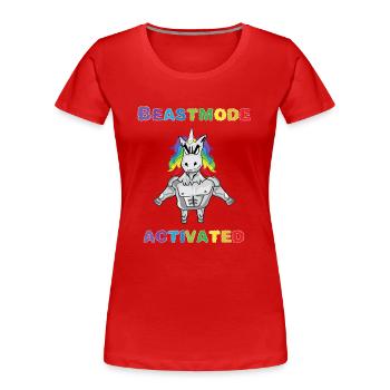 Einhorn Bodybuilder Beastmode Gym - Frauen Premium Bio T-Shirt - Rot - Vorne - Mia (176cm)