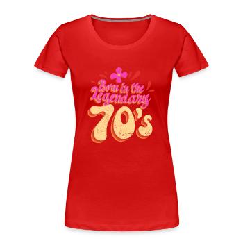 Né dans les années 70 70 Retro Hippie coloré - T-shirt bio Premium Femme - rouge - Devant - Mia (176cm)