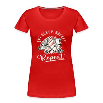 Eishockey Hockey Sport Eat Sleep Hockey Repeat - Frauen Premium Bio T-Shirt - Rot - Vorne - Mia (176cm)