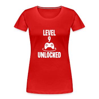 Niveau 9 débloqué - T-shirt bio Premium Femme - rouge - Devant - Mia (176cm)