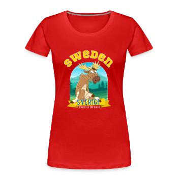 Schweden Sverige Elch auf freiem Fuß - Frauen Premium Bio T-Shirt - Rot - Vorne - Mia (176cm)
