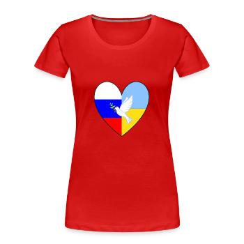 Ukraine Russland Flagge Herz Friedenstaube - Frauen Premium Bio T-Shirt - Rot - Vorne - Mia (176cm)