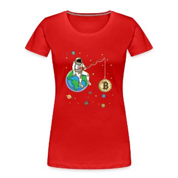 Astronaut Fishes Bitcoin Moon Cryptocurrency - Women's Premium Organic T-Shirt - red - Front - Mia (176cm)