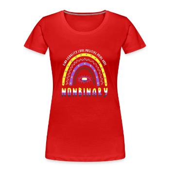 Boho Rainbow Non binaire - T-shirt bio Premium Femme - rouge - Devant - Mia (176cm)