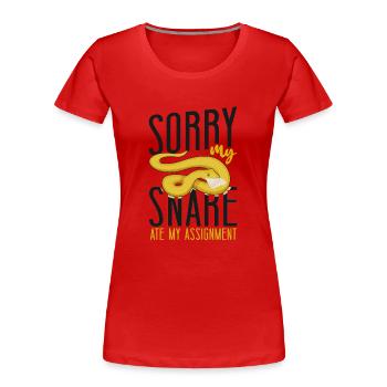 Snake Serpent Sorry My Snake Ate - Frauen Premium Bio T-Shirt - Rot - Vorne - Mia (176cm)