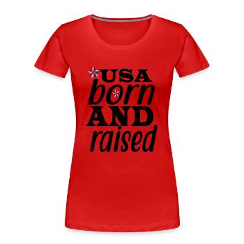 Usa né et élevé le 4 juillet - T-shirt bio Premium Femme - rouge - Devant - Mia (176cm)