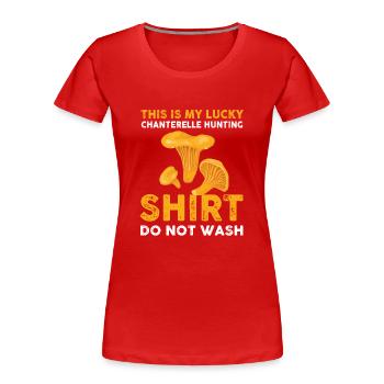 Chanterelle Lucky T-Shirt - T-shirt bio Premium Femme - rouge - Devant - Mia (176cm)