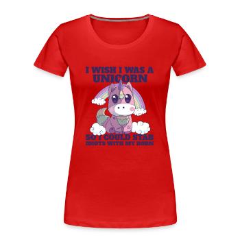 unicorn rainbow funny pastel goth creepy halloween - Women's Premium Organic T-Shirt - red - Front - Mia (176cm)