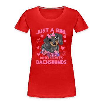 Teckel à poil rugueux - T-shirt bio Premium Femme - rouge - Devant - Mia (176cm)