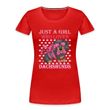 Teckel à poil rugueux - T-shirt bio Premium Femme - rouge - Devant - Mia (176cm)