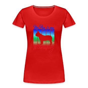 Mein Mops ist meine Therapie - Frauen Premium Bio T-Shirt - Rot - Vorne - Mia (176cm)