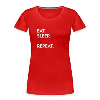 eat sleep wrestling repeat - Frauen Premium Bio T-Shirt - Rot - Vorne - Mia (176cm)