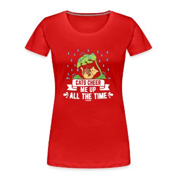 Stubentiger Regentropfen Katze Miau - Frauen Premium Bio T-Shirt - Rot - Vorne - Mia (176cm)