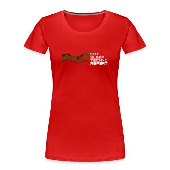 eat sleep techno repeat - Frauen Premium Bio T-Shirt - Rot - Vorne - Mia (176cm)