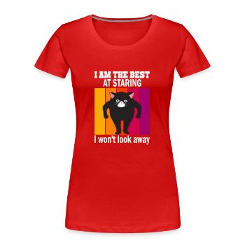 Starrende Katze - Katzen Starren - Frauen Premium Bio T-Shirt - Rot - Vorne - Mia (176cm)